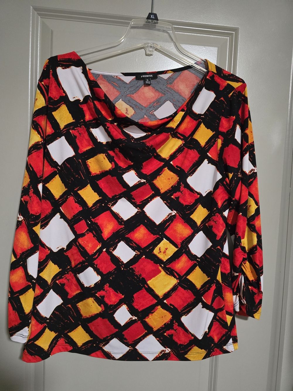 Premise Black, Red & Yellow Geometric 3/4 Sleeve Top
